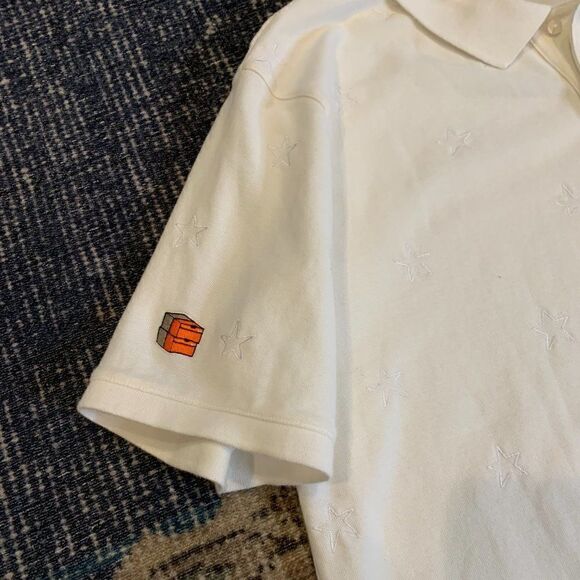 Nike Sportswear Men's XXLT white over white embroidered stars RARE polo shirt - Picture 4 of 10